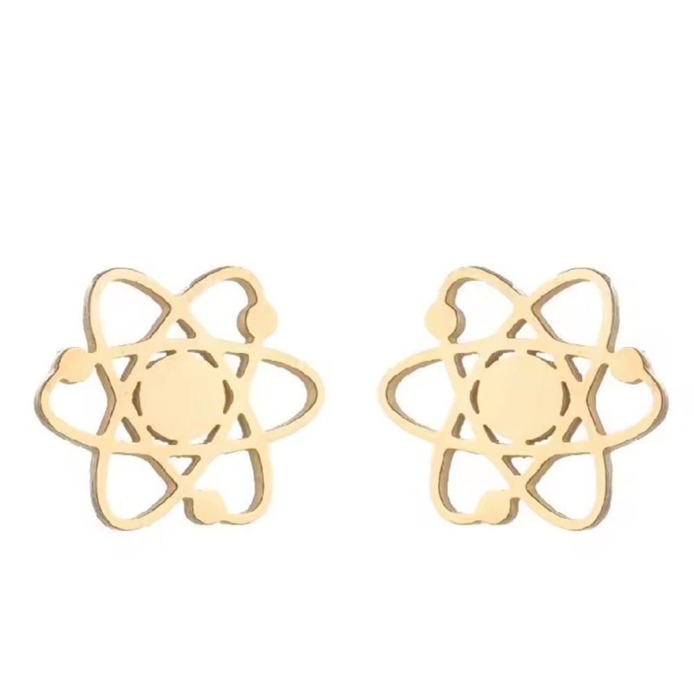 Atom Earrings Gold Stainless Steel Stud Earrings Science Jewelry Stainless Steel - Picture 4 of 7